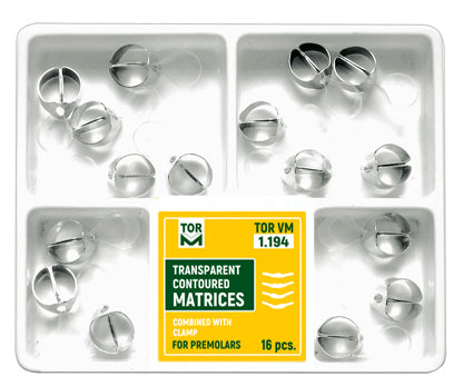 Kit de 16 matrices transparentes prémolaires profilées avec clamp