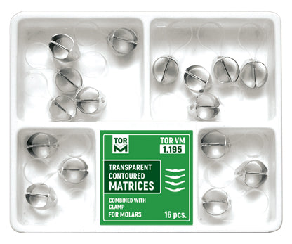 Kit de 16 matrices molaires transparentes profilées avec pince