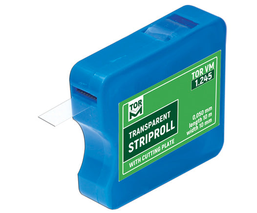 Bande transparente en rouleau avec coupe-bande, 10 mm de large et 10 m de long.