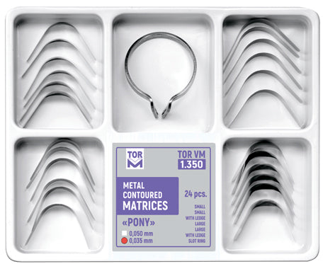 Matrices metálicas contorneadas "Pony". Kit con ranura y anillo (24 piezas)