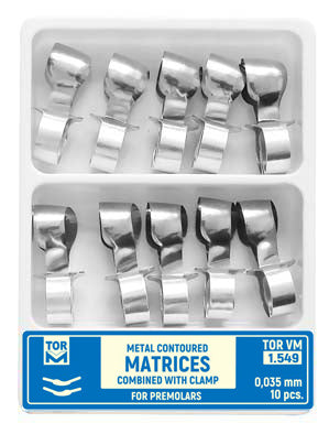 Matrices metálicas contorneadas para premolares combinadas con abrazadera 10 piezas