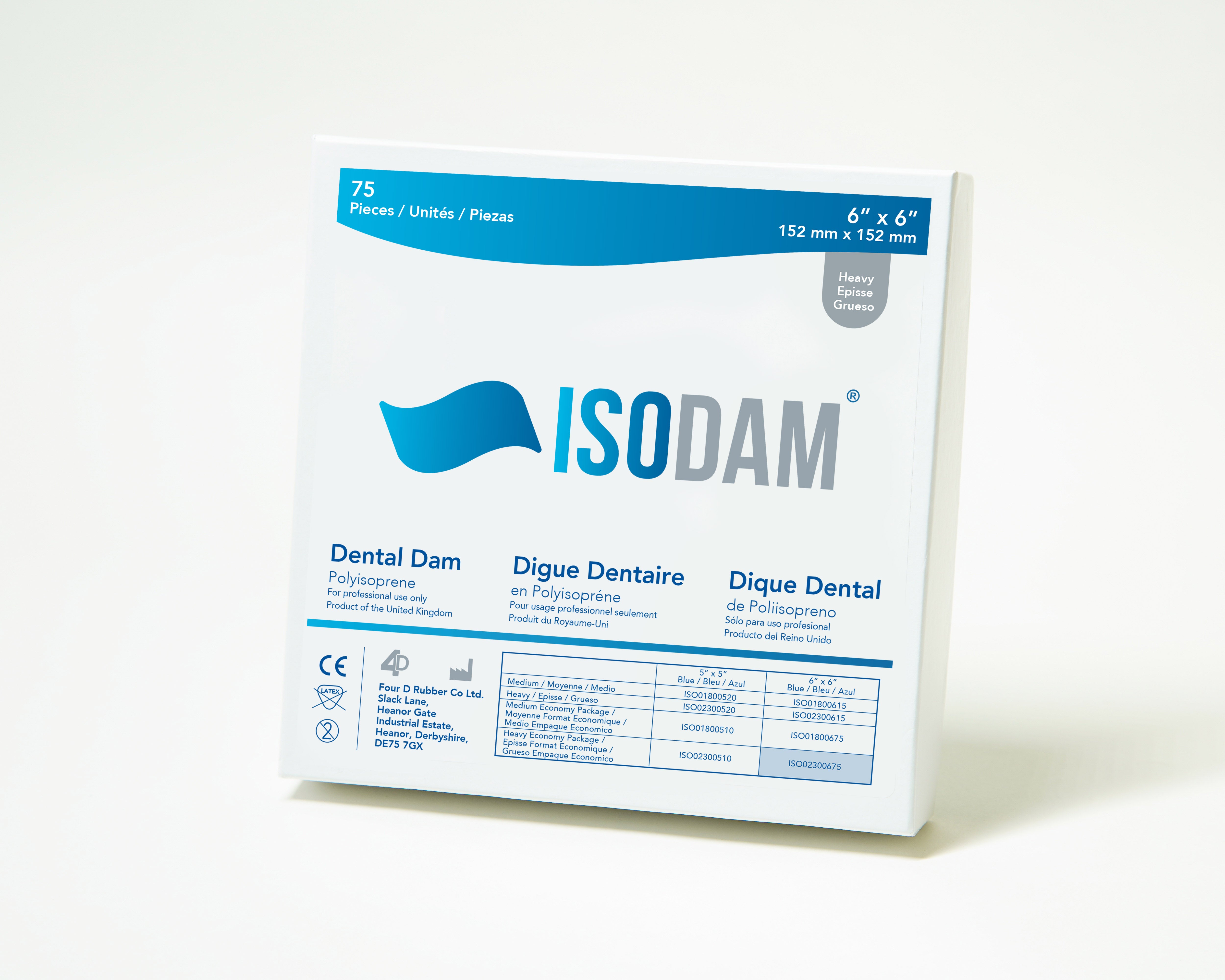Isodam Polyisoprene Dental Dam Economy Package 6" x 6", Latex Free, Light Blue, 75/pkg
