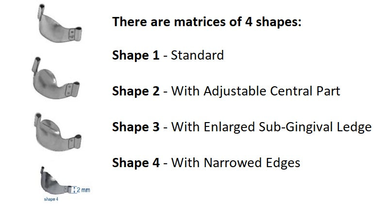 Matrices metálicas contorneadas tipo sillín, medianas (forma 2), 12 unidades
