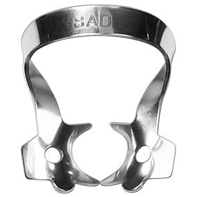 Clamp 8AD (when working on mandibular molars provides enough distal retraction in the rubber dam to allow to place a tofflemire or saddle retainer (or similar))