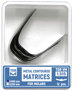 Metal Contoured Matrices for Molars Shape 5 (One Central Ledge), Elongated 12pcs