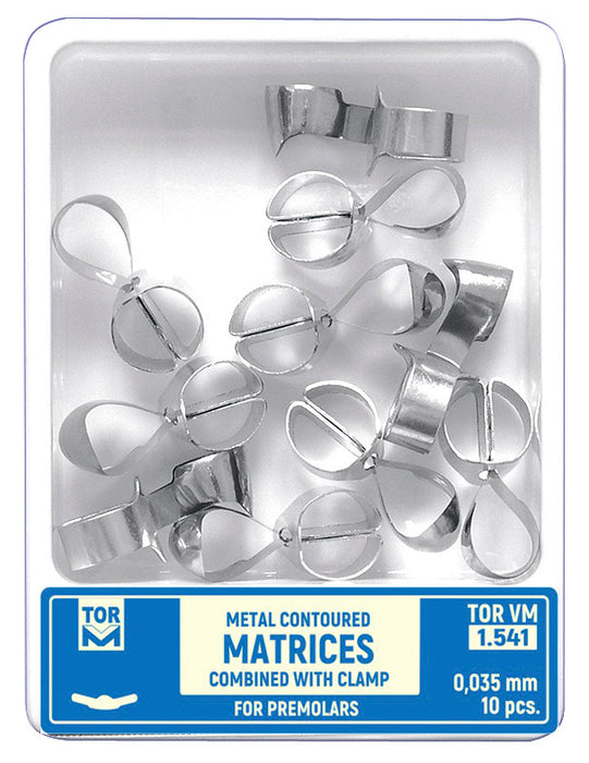 Metal Contoured Matrices for Premolars Combined with Clamp shape 1 (one central ledge) 10pcs