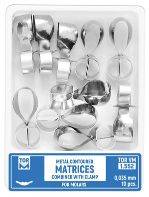 Metal Contoured Matrices for Molars Combined with Clamp Shape 2 (Two Central Ledges) 10pcs