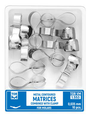 Matrices metálicas contorneadas para molares combinadas con abrazadera forma 3 (borde izquierdo) 10 piezas