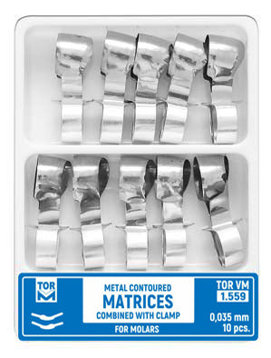 Matrices metálicas contorneadas para molares combinadas con abrazadera 10 piezas