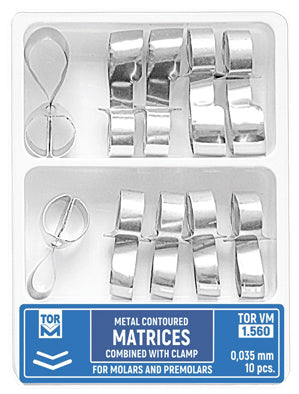 Metal Contoured Matrices for Molars & Premolars Combined with Clamp shape 5, without ledge 10pcs