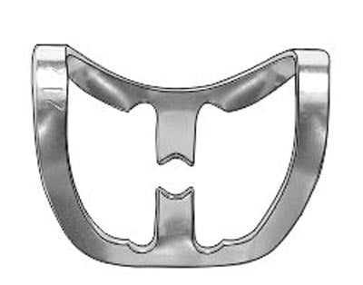 Clamp 212 ("butterfly" by Ferrier with the effect of mechanical gingival retraction, for restoration of cervical areas of tooth facial surfaces)