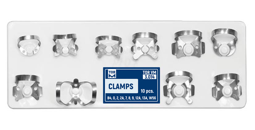 Set of Rubber Dam Clamps - 9, 0, B4, 2, 2A, 7, 8, W56, 12A, 13A