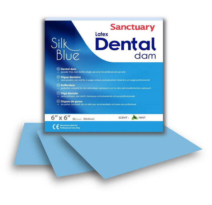 Powder-free Latex Silk Blue Dental Dam 6''x6'' 36 sheets MINT