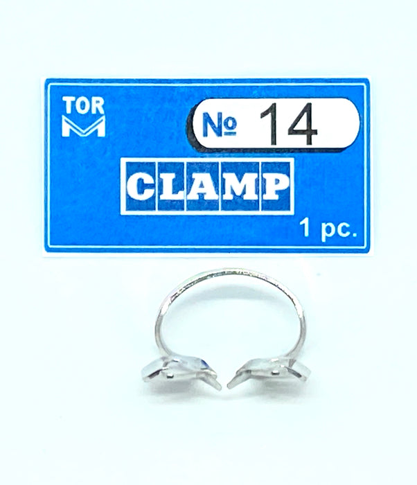 Clamp 14 (winged clamp with angular "jaws", for molars with damaged coronal part or mesial paries)