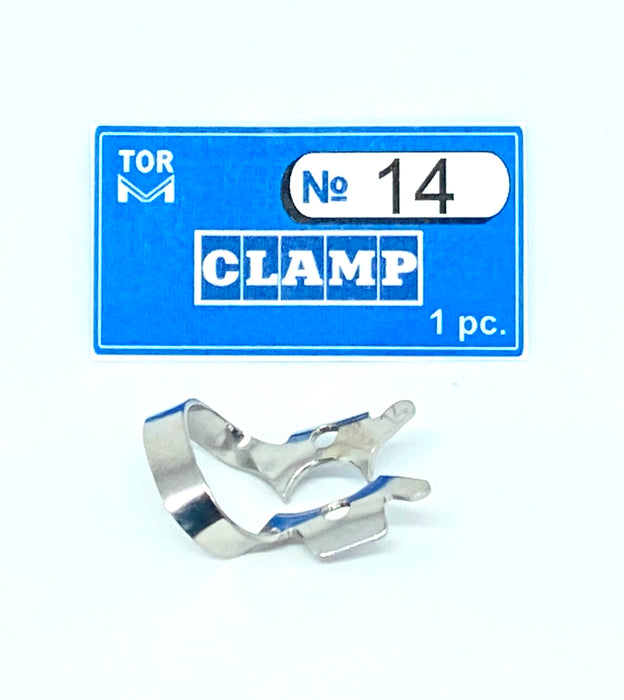 Clamp 14 (winged clamp with angular "jaws", for molars with damaged coronal part or mesial paries)