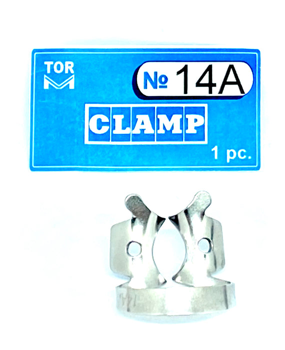 Clamp 14A (with "jaws" curved along the plane in the form of a funnel, for molars with a strongly destroyed crown part or with a completely destroyed mesial wall)