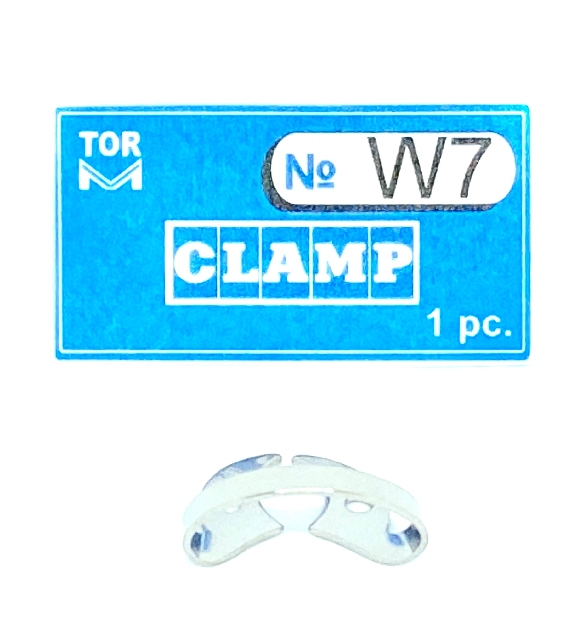 Abrazadera W7 (Abrazadera sin alas con mordazas horizontales planas, para molares grandes con altura de contorno pronunciada)