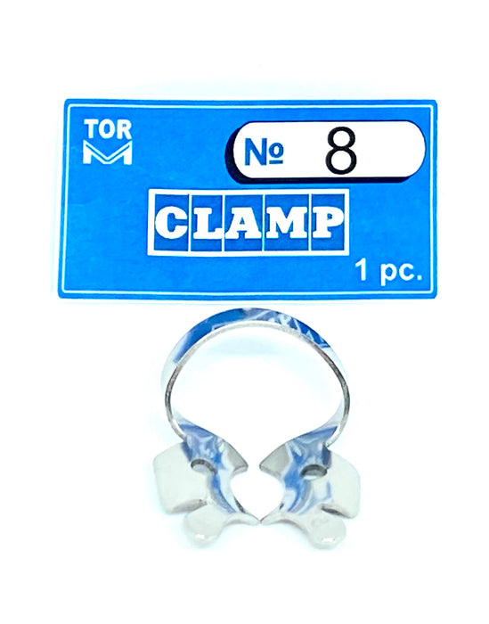 Clamp 8 (winged clamp with rigid angular "jaws", for large molars (festooned jaws for molars' roots)