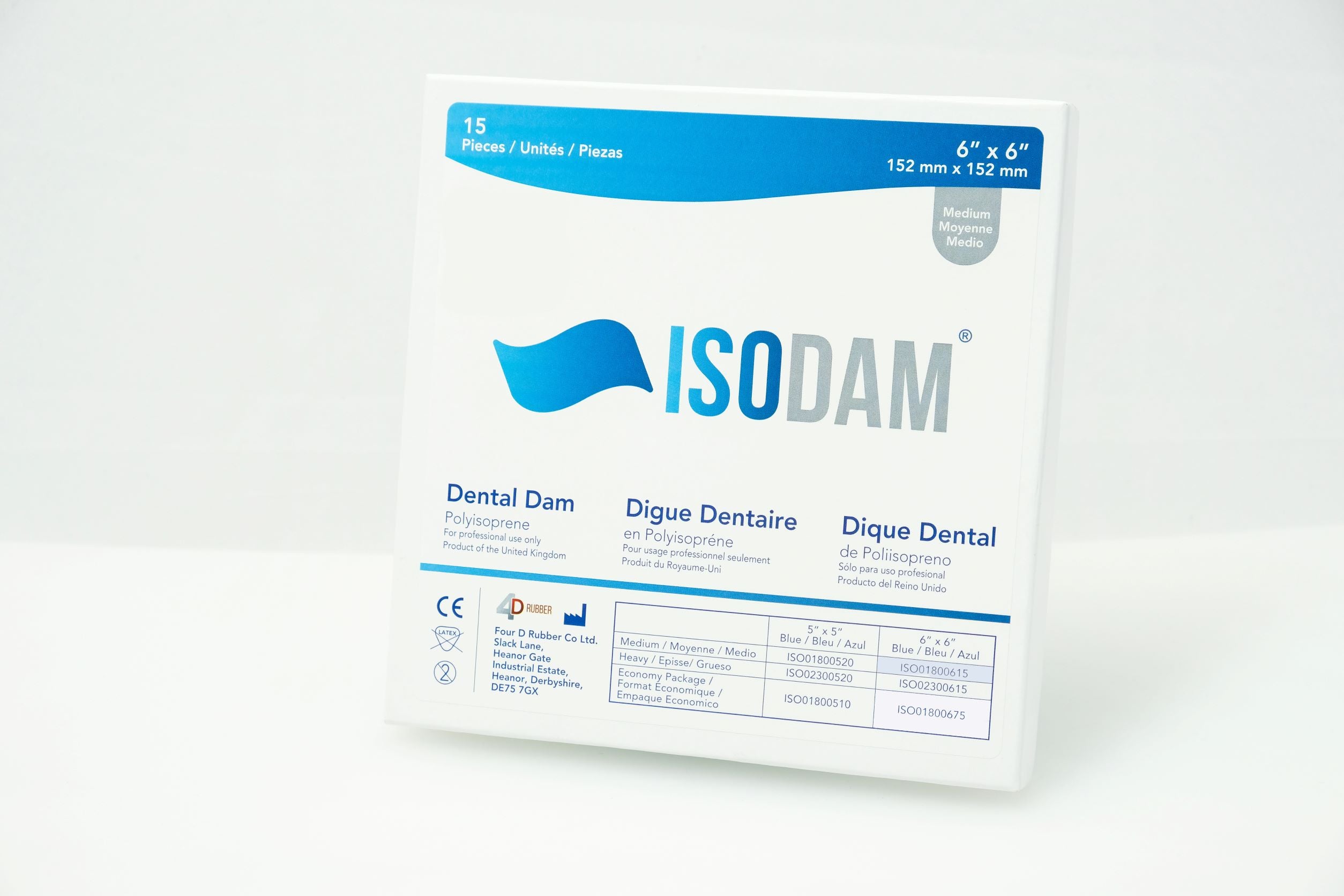 Isodam Polyisoprene Dental Dam  6" x 6", Latex Free, Light Blue, 15/pkg