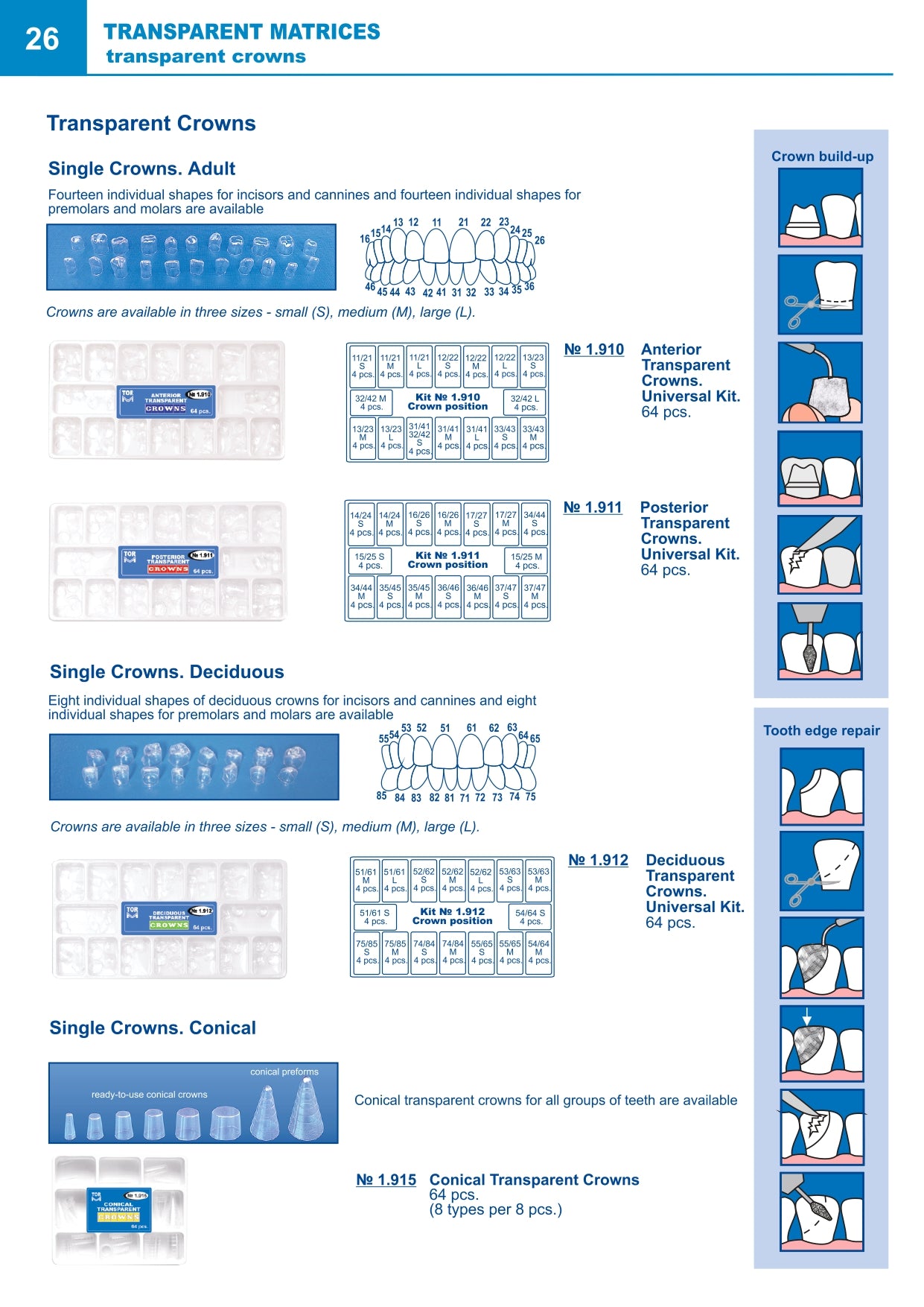 Couronnes transparentes antérieures (64 pièces)